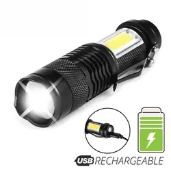 Mini Rechargeable LED Flashlight Use XPE COB Lamp Bead Double Light Source Flash Light for Adventure Camping Fishing Mountaineer