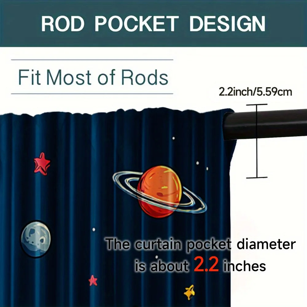 Vivid Heart Astronaut Moon Curtain 2 Panels Crater Lunar Planet Dark Inn Room Curtain Fun Space Kids Bedroom Home Decor