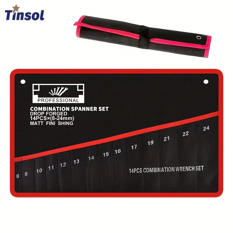 TINSOL 14-Pocket Tool Organizer Roll - Durable Wrench and Multi-Tool Storage Bag with Portable Handle for Garage and Workshop