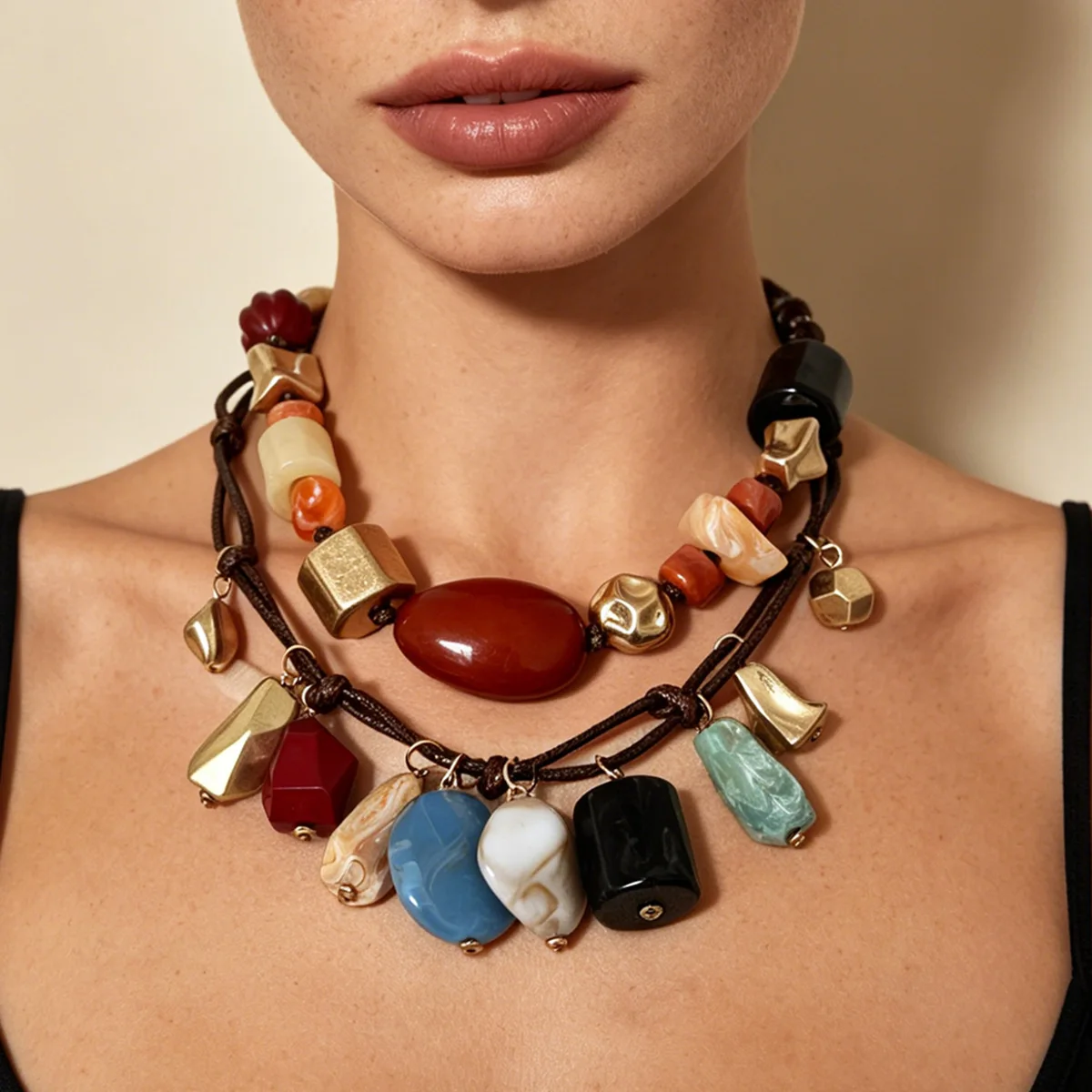

ZAA Vintage Boho Woman Jewelry Irregular Resin Beads Handmade Choker Necklaces Trendy Statement Summer Holiday Accessories