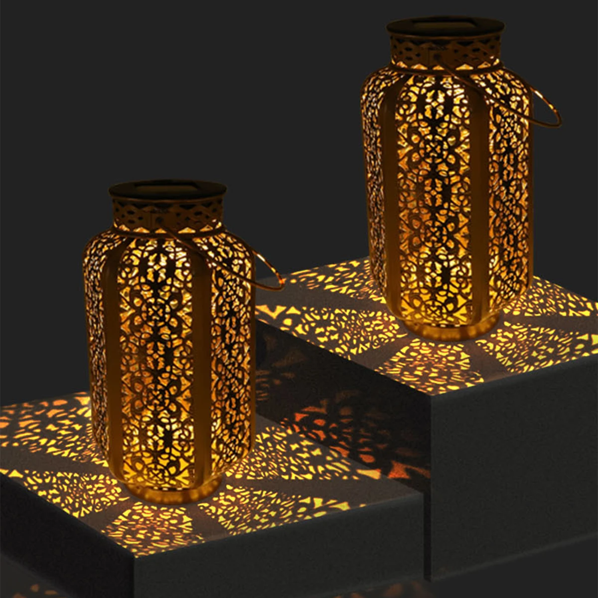 Led Solar Light Solar Hanging Lantern Retro Solar Iron Art Lantern Decorative Vintage Pathway Lamp Outdoor Metal Hollow Light image 5