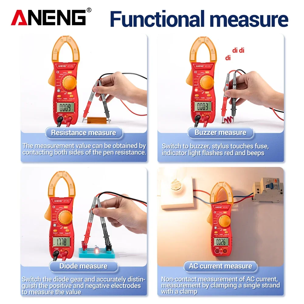 ANENG ST170 Digital Clamp Meter 500A AC Current Multimeter 1999 Counts AC/DC Voltage Tester Hz Capacitance NCV Ohm Diode Test