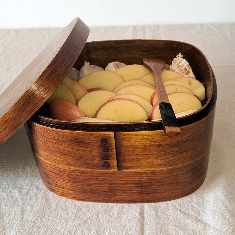 Japanese Wooden Lunch Box Picnic Bento Box Student Lunchbox Double Layer with Spoon Fork Tableware Set Sushi Food Container