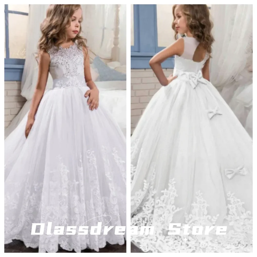 

White Wedding Party Prom Tailing Dresses Flower Elegant Teenage Bridesmaid Pageant Dress Kids Birthday Gown vestidos de fiesta