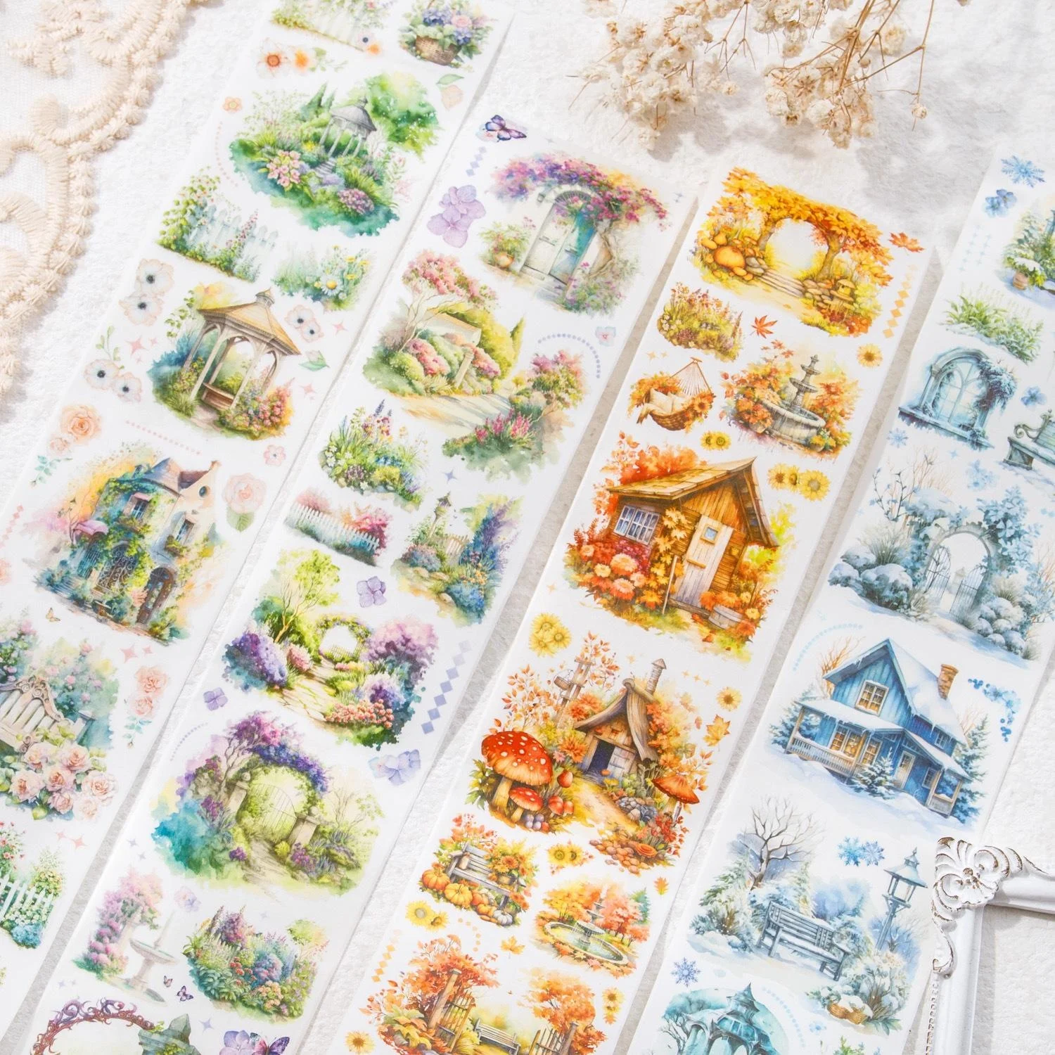 1 Roll Fragrant Color Series Washi Tape Four Seasons Scenery Beautiful Day Fairy House Handbook Scrapbook DIY Deco Washi Paper