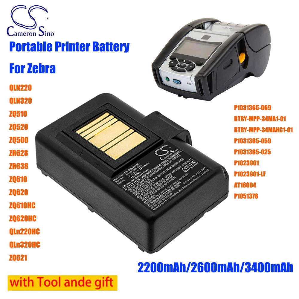 Portable Printer 2200mAh/2600mAh/3400mAh Battery P1031365-025 for Zebra QLN220 QLN320 ZQ510 ZQ520 ZQ500 ZR628 ZR638 QLn320HC