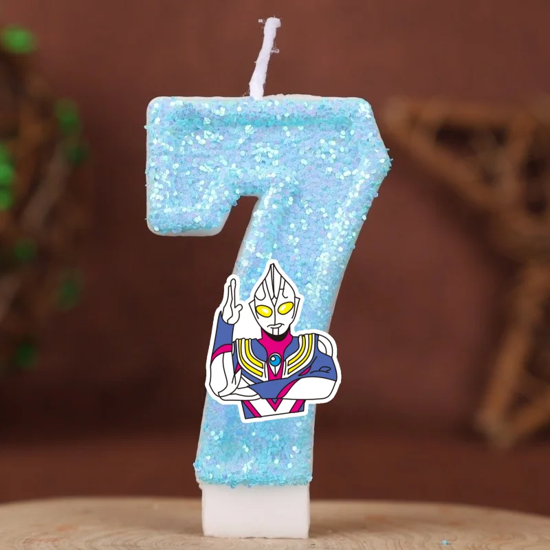 Ultraman Giant of Light Digital Candle Number 0-9 Kids Birthday Cake Decoration Supplies Cartoon Party Accessories Supplies
