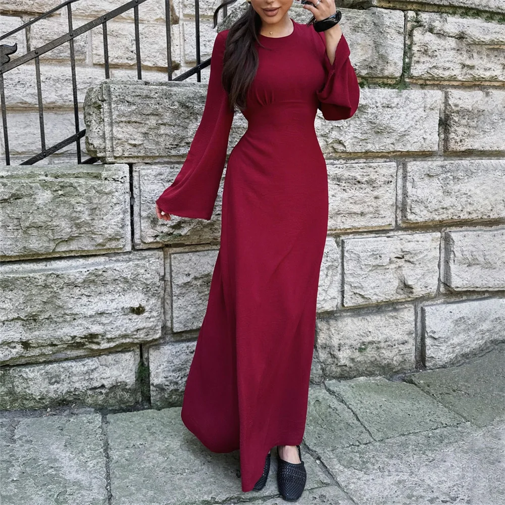 

ROYET Elegant Formal O Neck Long Sleeve Pleat Prom Dress For Woman Simple Ankle Length Classic Evening Dress New Customized