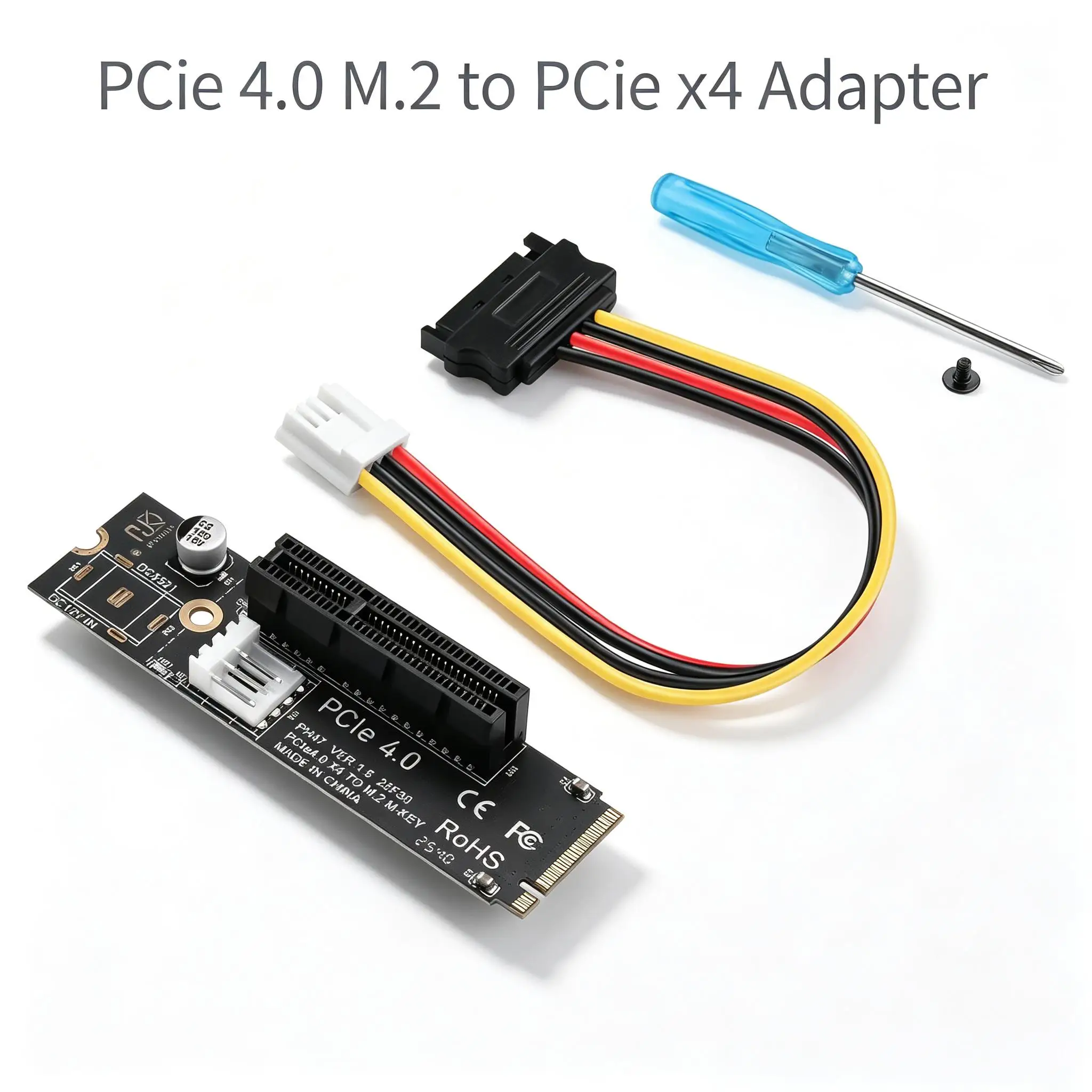 PCIe 4.0 X4 Slot Expander - M.2 NGFF to PCI-Express Adapter for Motherboards with Limited PCIe Slots, SATA 15Pin Power