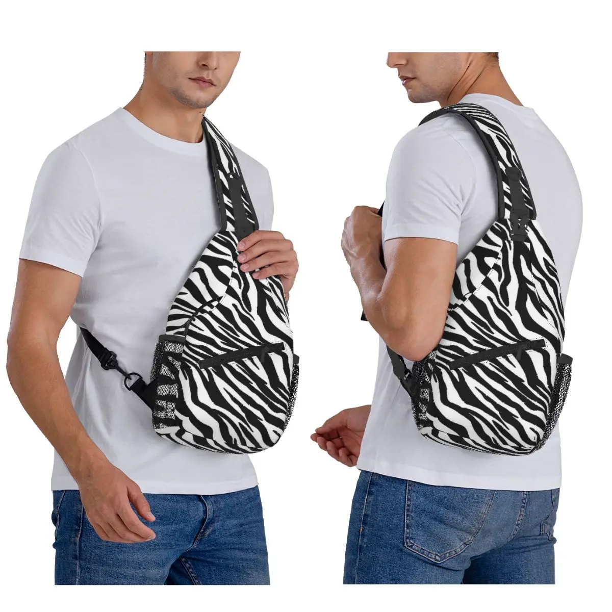 Zebra Pattern Retro Chest Bag Men Sling Crossbody Backpack Chest Bag Travel Hiking Daypack Shoulder Bag