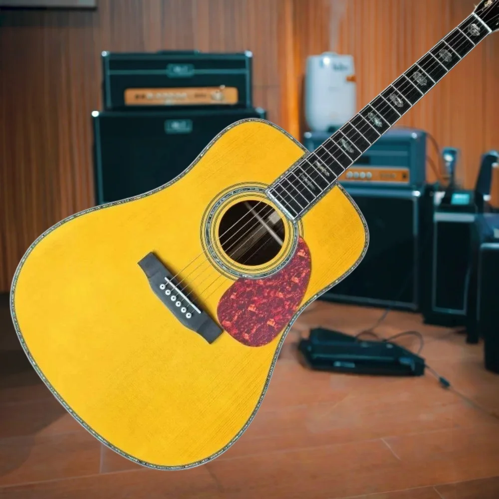 Yellow-Top Classic D45 Acoustic Guitar Pickup Included Spruce Solid Top 41 Inch Lock Sound Stable Gift