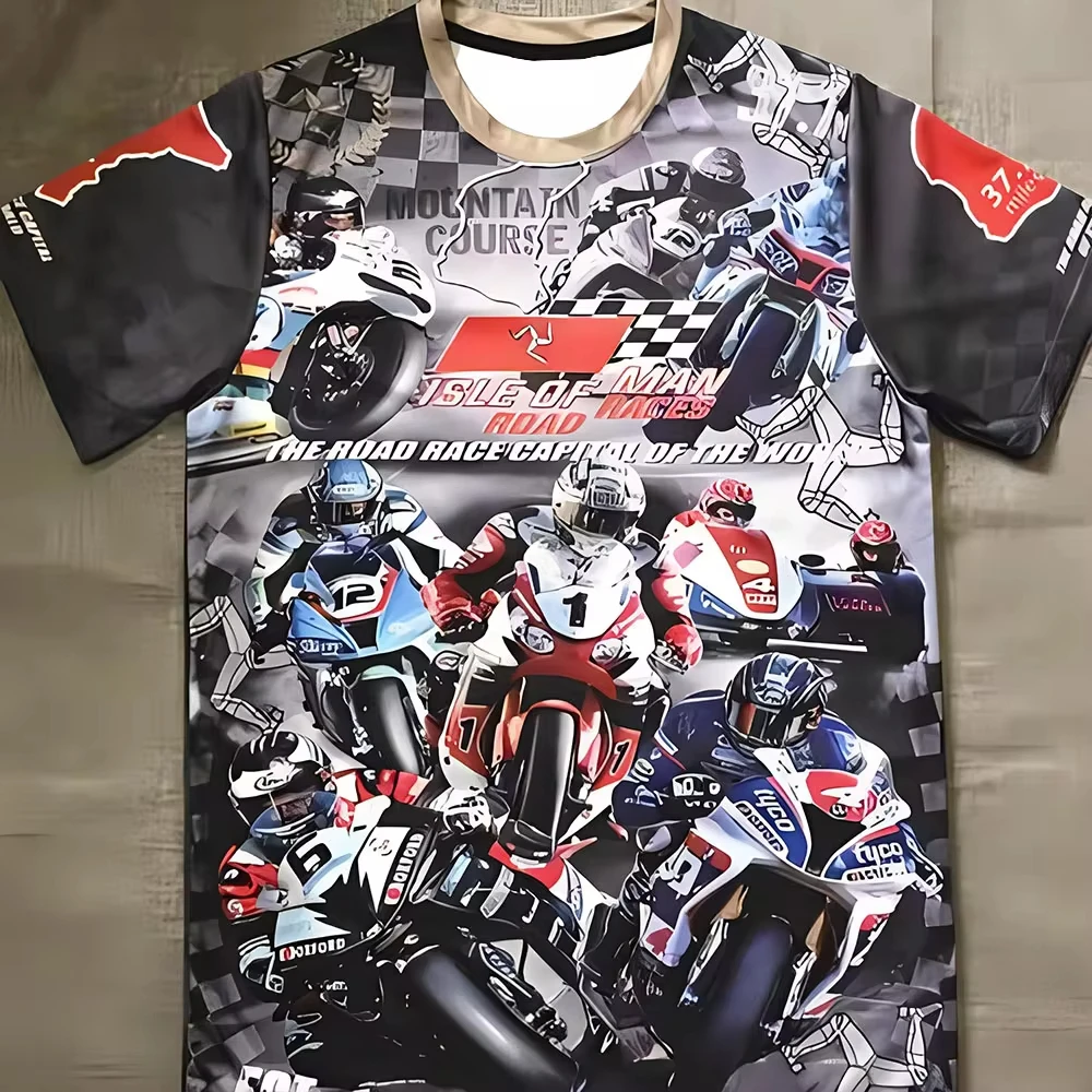 

Men's Trendy Motorcycle Enthusiast Short Sleeve T-shirt TT Race Printed Shirt Loose Breathable Moisture wicking Sports Top