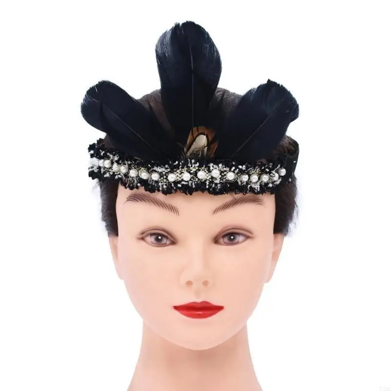 72xe 1920s แถบคาดศีรษะ Flapper, แถบคาดศีรษะไข่มุกขนนกวินเทจ, เครื่องประดับผม 20s สำหรับ Gatsby Prom, งานแต่งงาน, งานรื่นเริง,