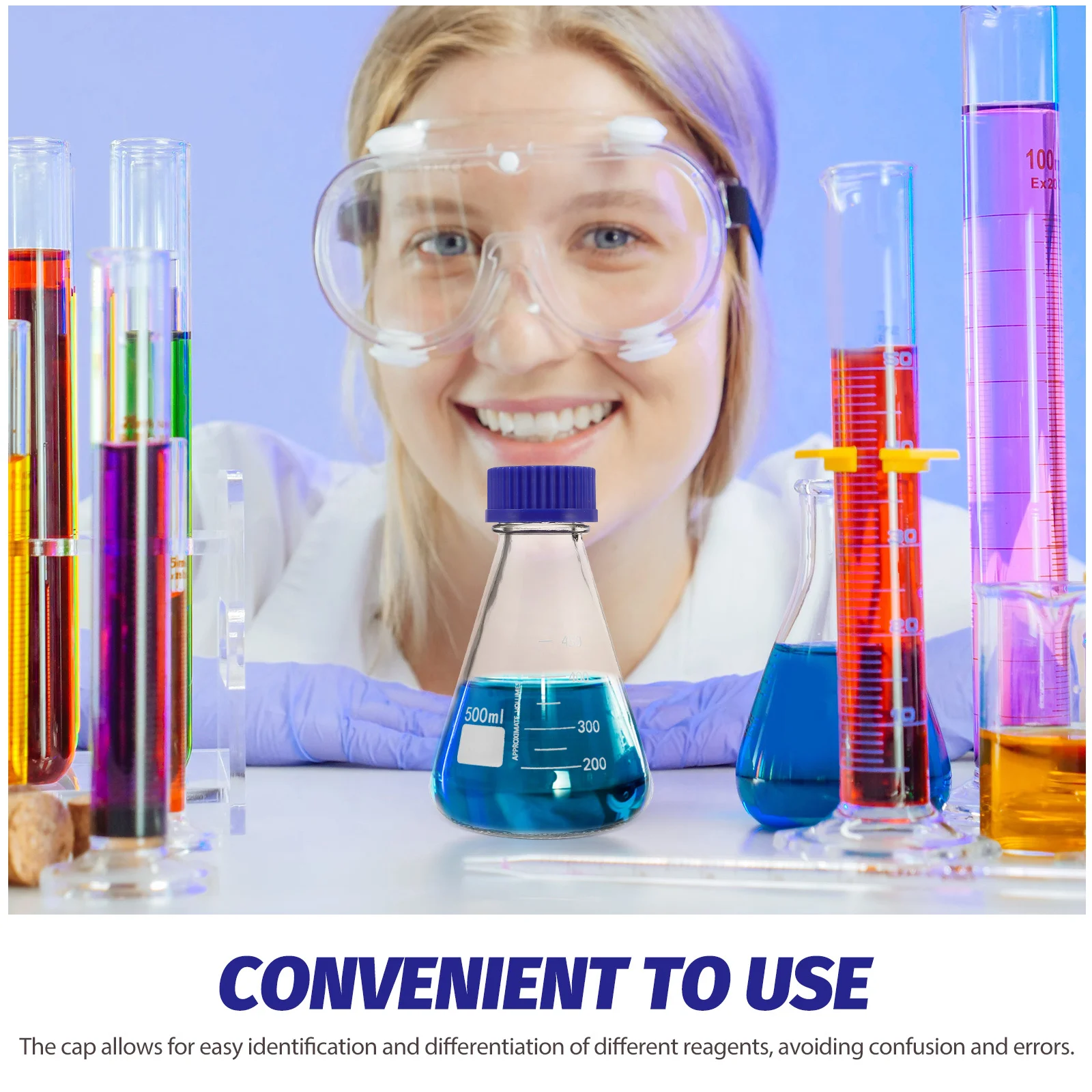 

Clear Glass Laboratory Flask Screw Neck Cap Calibrated Stable Spill Resistant Chemistry Flask for Experiments 500ml