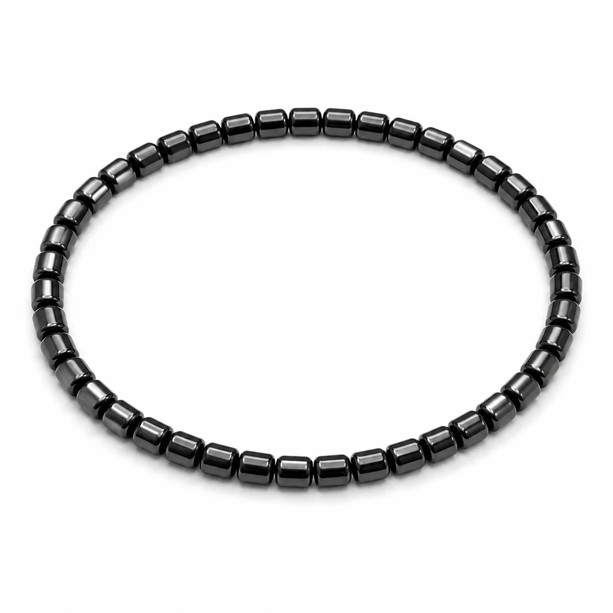 Magnetic Hematite Beaded Bracelet for Men Women Polished Black Cylinder Beads Minimalist Daily Wear Fashion Jewelry Gift
