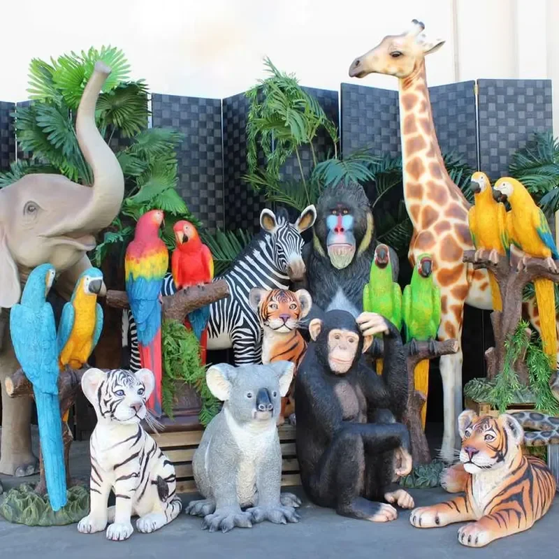 for Birthday Party Decor Life Size Resin Animal Giraffe Statue Fiberglass Safari Elephant Props for Jungle Theme Party