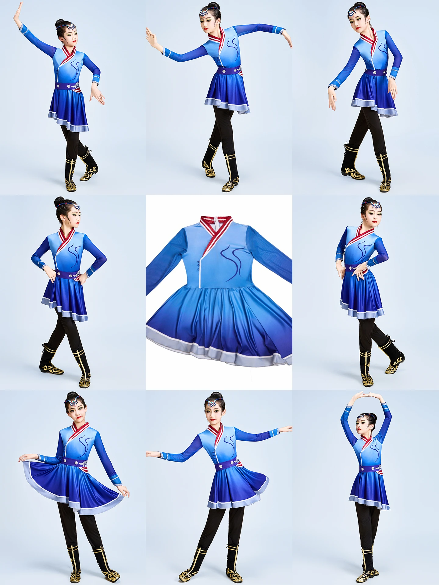 

Children's Mongolian Dance Performance Clothes White Mongolian Ethnic Girls' Clothing Stage Ethnic assland Chopstis...