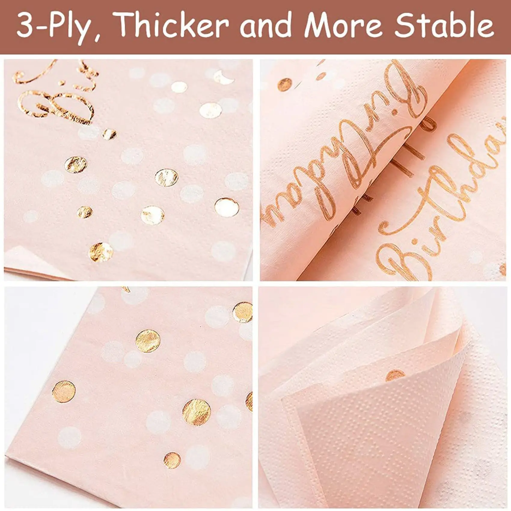 Servilletas de feliz cumpleaños para niños, de 3 capas servilletas de papel, decoración de mesa de oro rosa, Decoración de cumpleaños
