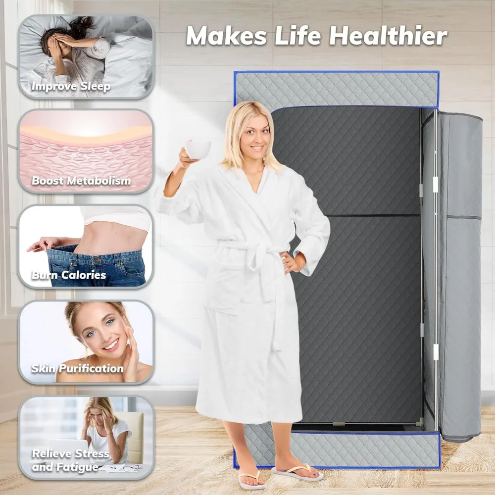 Sauna portátil para el hogar: sala de vapor con calentamiento rápido, 9 configuraciones de temperatura, caja de sauna personal impermeable con control remoto