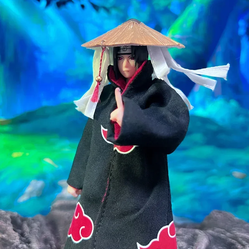 Handmade SHF 1/12 Naruto Genius Ninja Uchiha Itachi Hooded Robe Bamboo Hat Accessories Fit 6inch Anime Action Figures Body Model