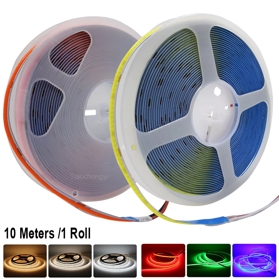 

DC12V 24V COB Светодиодная лента 320LEDs/m Гибкая лента FOB высокой плотности RA90 3000K 6500K Красный Зеленый Синий для освещения домашнего декора