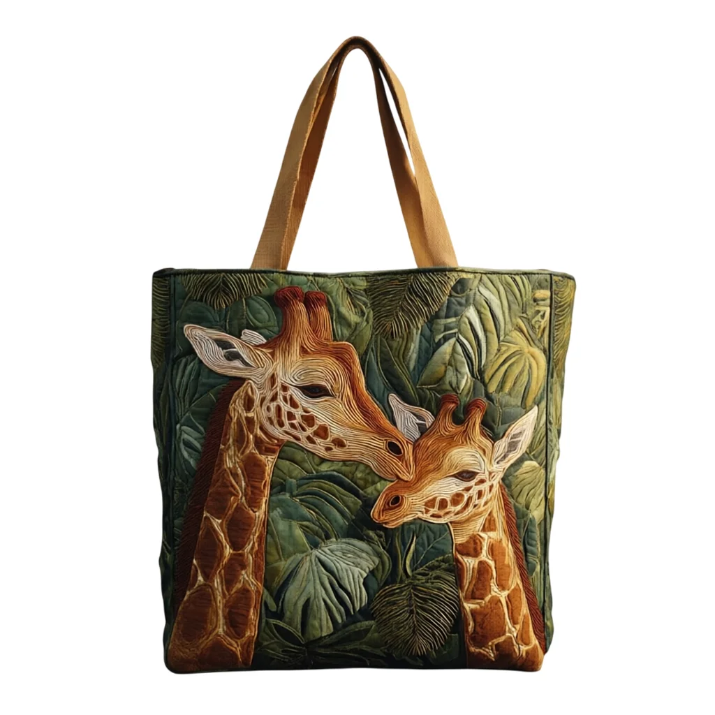 Jungle Giraffe Quilted Tote Bag Large Capacity Reusable Casual Shoulder Bag for Women Men Shopping Travel Grocery