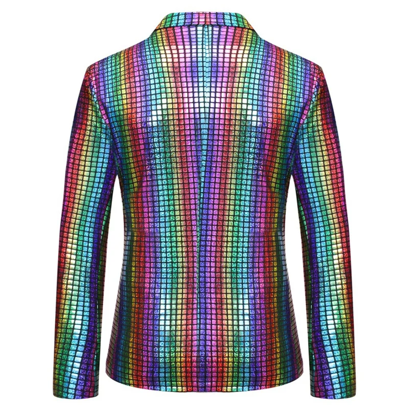 (Jackets + Pants) New Men Rainbow Plaid Suit 2 Piece Gold / Silver Fashion Luxury Dance Party Performance Dress Sets