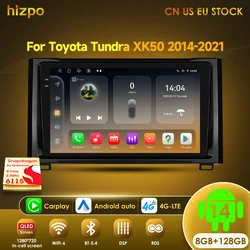 Hizpo Android 14 Car Radio For Toyota Tundra XK50 2014- 2021 Multimedia Player GPS Navigation Stereo Carplay 2 Din No DVD 2din