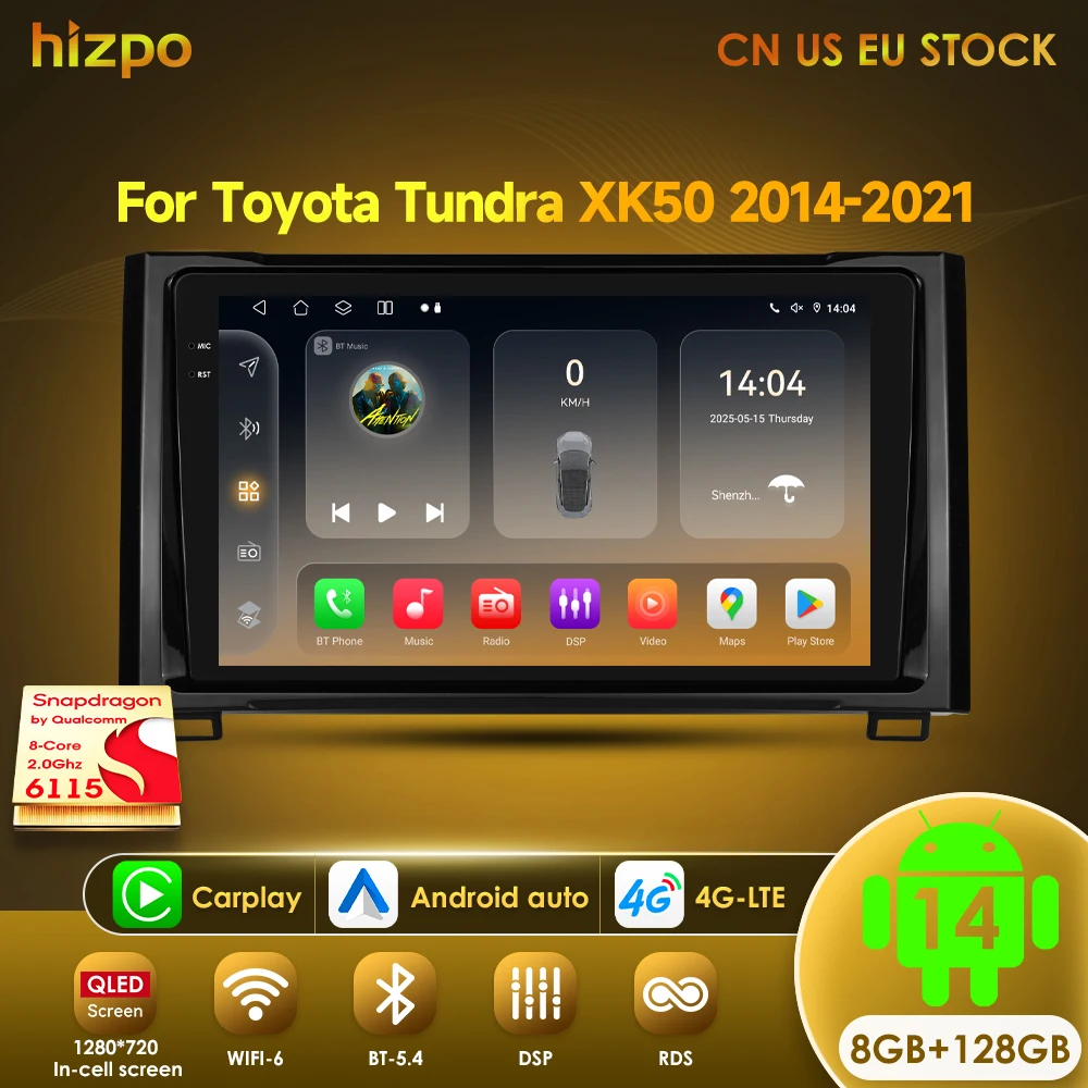 Hizpo Android 14 Car Radio For Toyota Tundra XK50 2014- 2021 Multimedia Player GPS Navigation Stereo Carplay 2 Din No DVD 2din
