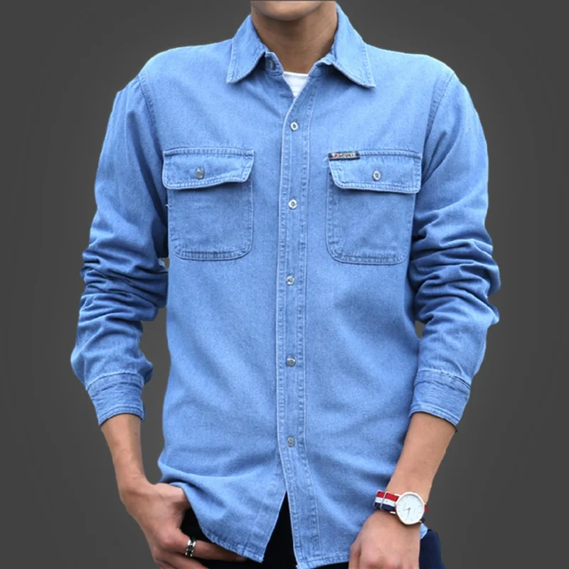 Men's Workwear Shirt Long Sleeve Denim Jacket Fall New Style Construction Site Welder Anti-Scald Wear Resistant Casual Top
