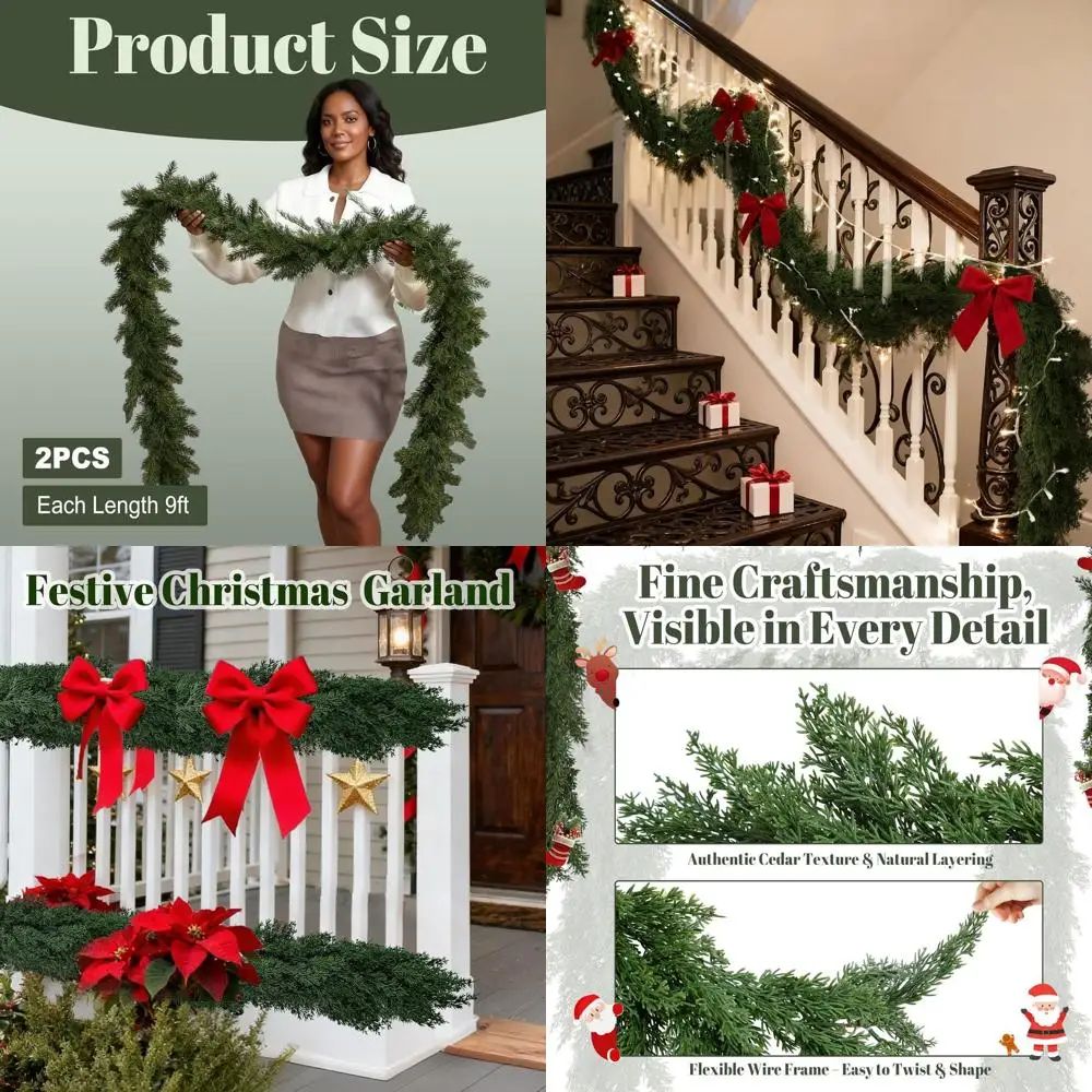 

Пара 9-футовых реалистичных сенсорных рождественских кедровых гирлянд для внутреннего и наружного зимнего декора