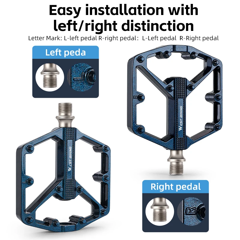 Pedales de bicicleta ultraligeros WEST BIKING, pedales BMX antideslizantes de 3 rodamientos para Ciclismo de Carretera de montaña, pedales planos de