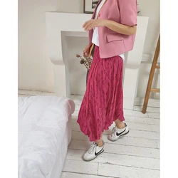 2023 High Waist Pink Plaid Floral Y2k Long Pleated Skirt Woman Clothes Harajuku Gothic Shorts Kawaii Urban Summer Midi Chiffon