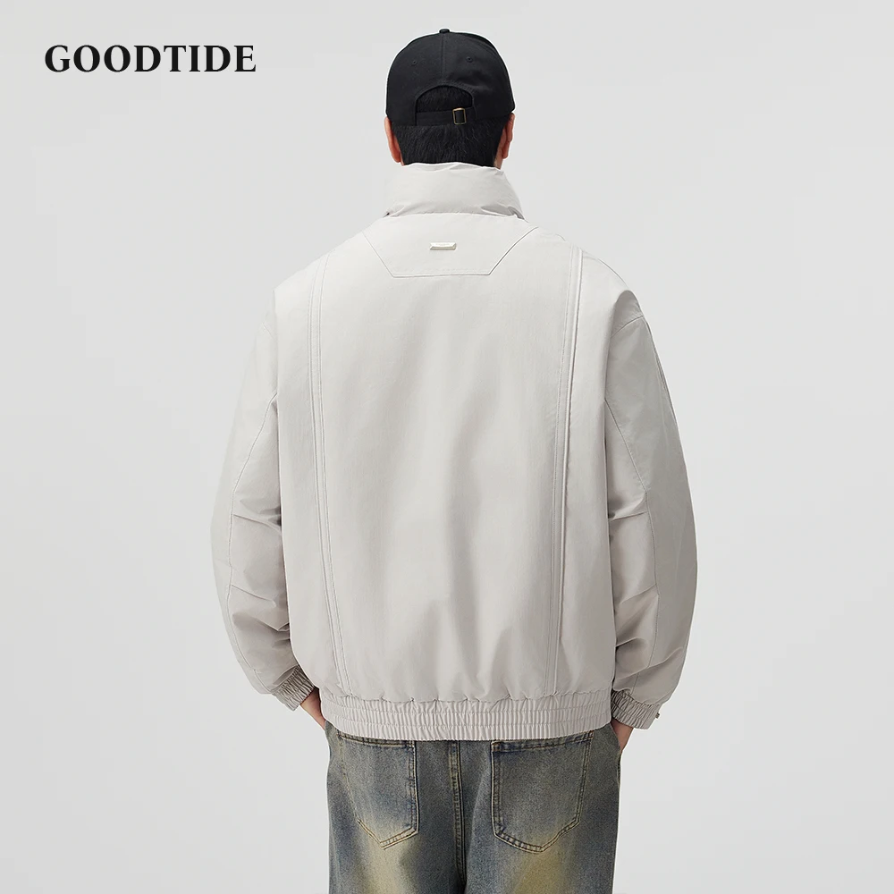 سترة منفوخة غير رسمية للرجال لشتاء 2025 بياقة ثابتة وحاشية مضلعة وتصميم فضفاض مناسب للرجال سترة دافئة للأسفل