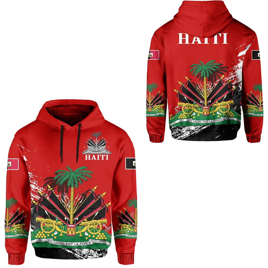 Sudadera con capucha para hombre y mujer, suéter con estampado de bandera de país, Mar caribeño, Isla de Haiti, Retro, chándal