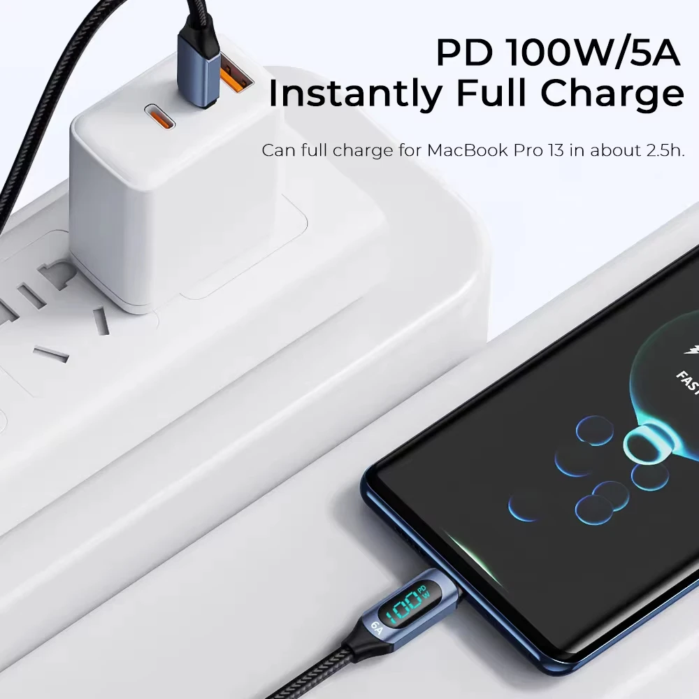 NNBILI نوع C إلى نوع C كابل 100 واط PD شحن سريع شاحن USB C إلى USB C عرض كابل ل Xiaomi POCO F3 Realme Macbook iPad