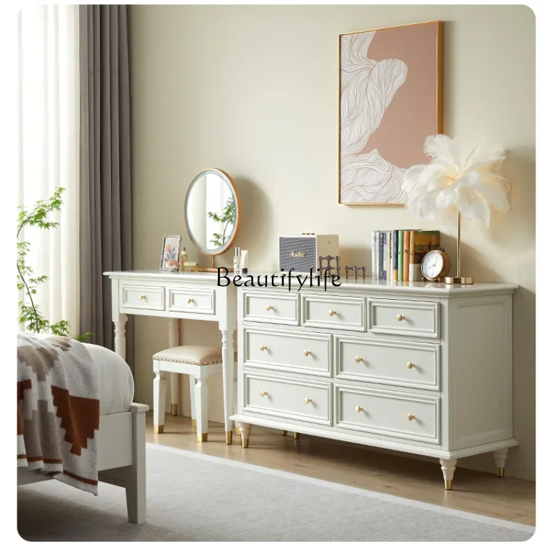 

American solid wood 5789 chest bedroom white against the wall light luxury French bedside storage