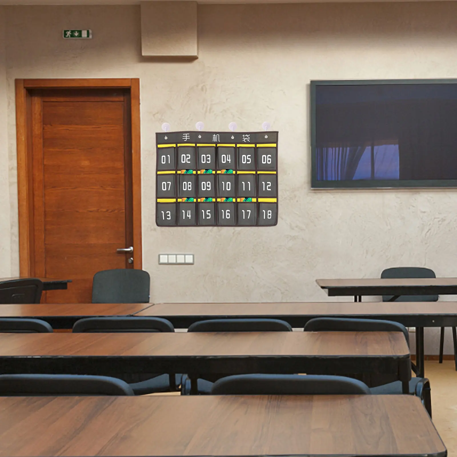 

1Set Hanging Wall Storage Bag Iron Canvas Organizer Pocket Chart Multi-Function Phone Calculator Holder for Storage