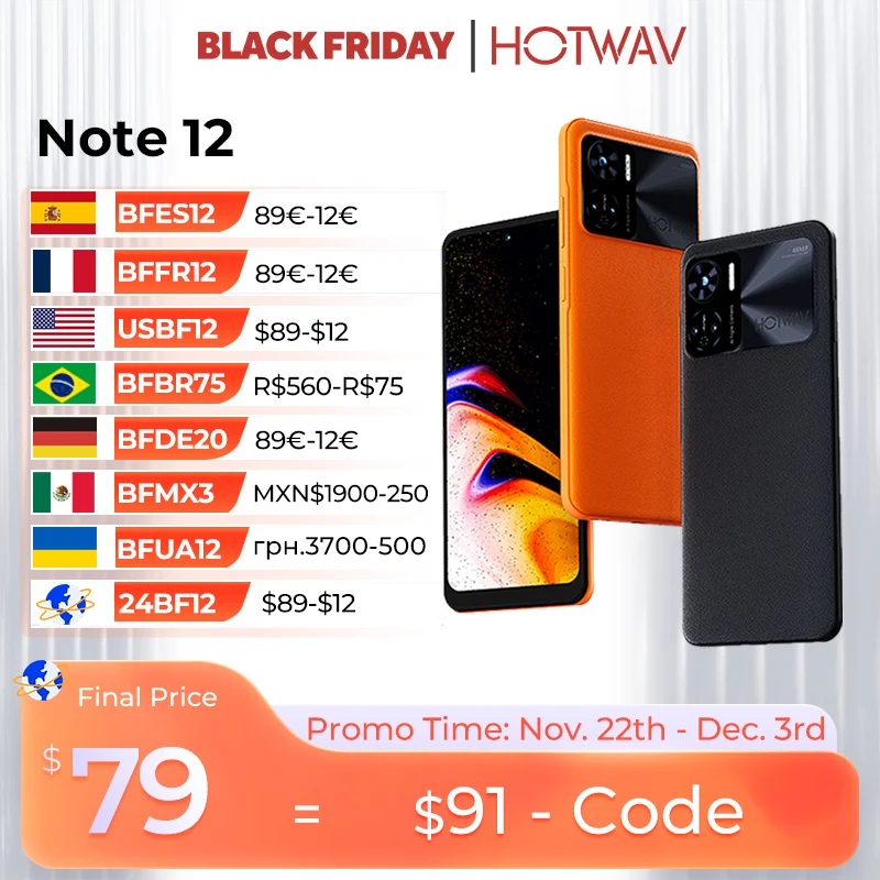 Original HOTWAV Note 12 Smartphones 6.8''HD+ Android 13 90Hz 20W fast charging 8GB+128GB 48MP Rear Camera NFC 6180mAh Cellphones