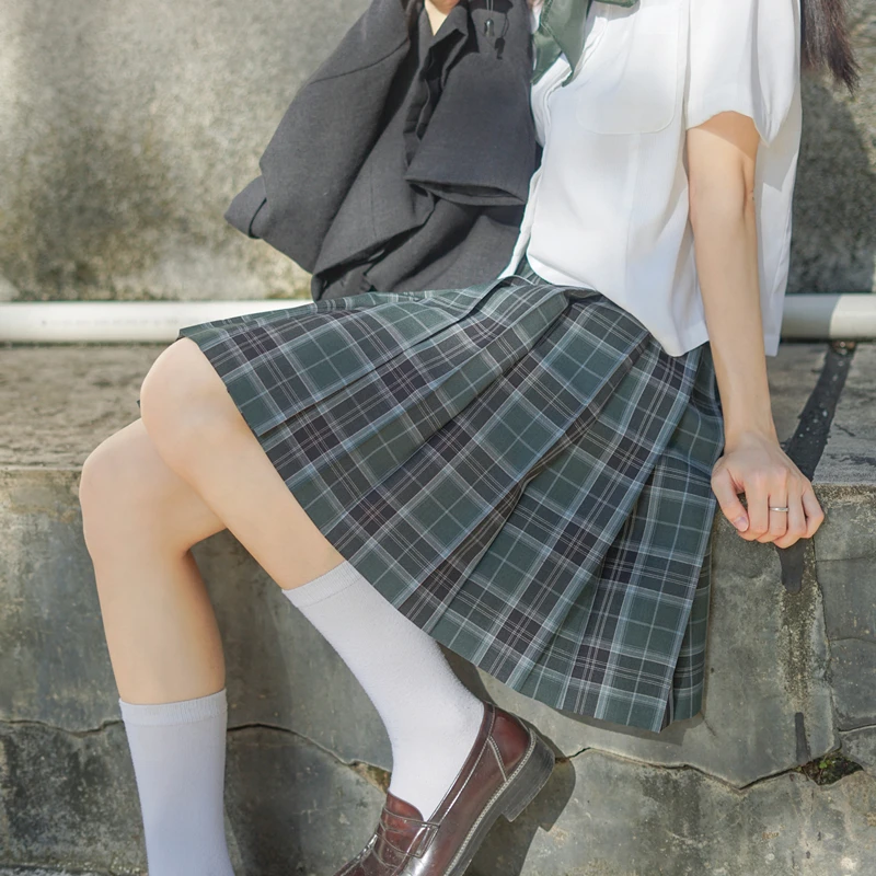 2024 New Japanese Jk Uniform Casual Style Summer Dark Green A Line Waist Slim Fashion Versatile Plaid Skirt For Girls