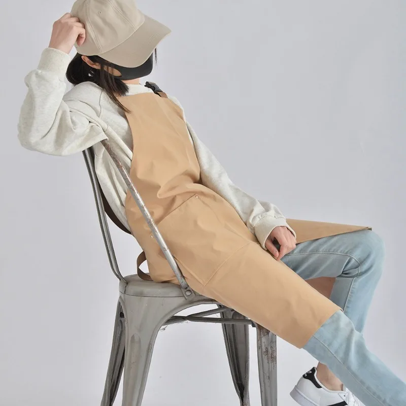 Japanese Style Sleeveless Work Apron Water Resistant Composite Fabric Restaurant Uniform Adjustable Tie Waist Pocket