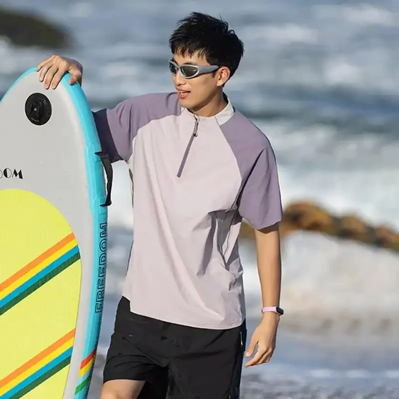 2026 Men Zip Sun Protection Short Sleeve Shirt Quick Dry Moisture Wicking Breathable Summer Hiking Running Sporty Casual Outdoor