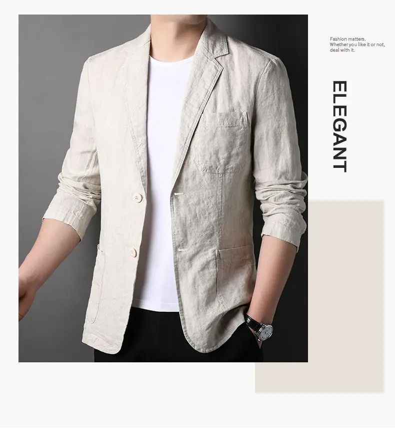 Leinen-Sonnenschutzjacke Blazer Modischer Herren-Outdoor-Reise-Hochzeits-Blazer Vielseitig Lässig Leicht Kühl Atmungsaktiv – Detail 4