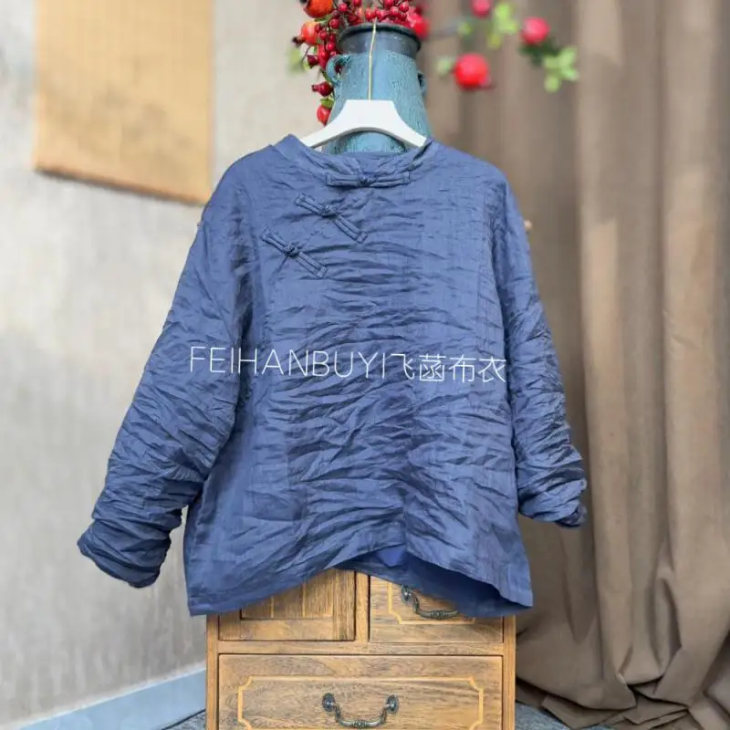 

Новое поступление, весенне-осенняя женская свободная повседневная рубашка в стиле искусств с длинным рукавом, высококачественные двухуровневые винтажные блузки Ramie, топы