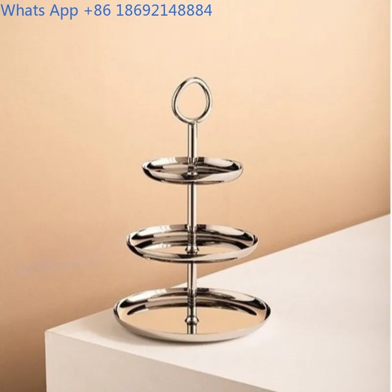 European Style Stainless Steel Three-Layer Dessert Cake Stand Household Snack Candy Tray Light Luxury Fruit Plate 2