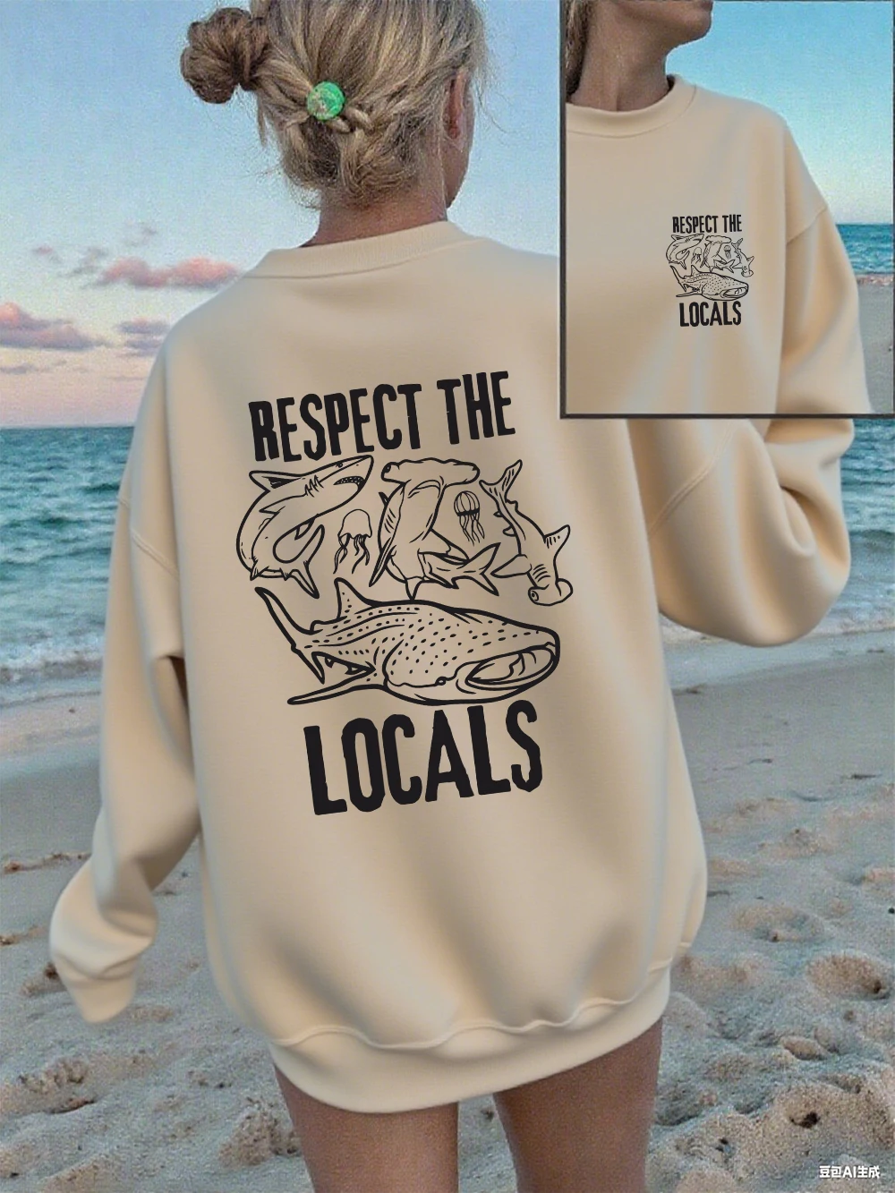 Protect The Locals Wale Prints Sweatshirts Damen Winter Fleece Warm Hoodie Crewneck Loose Pullover Basics Lässige Damenkleidung