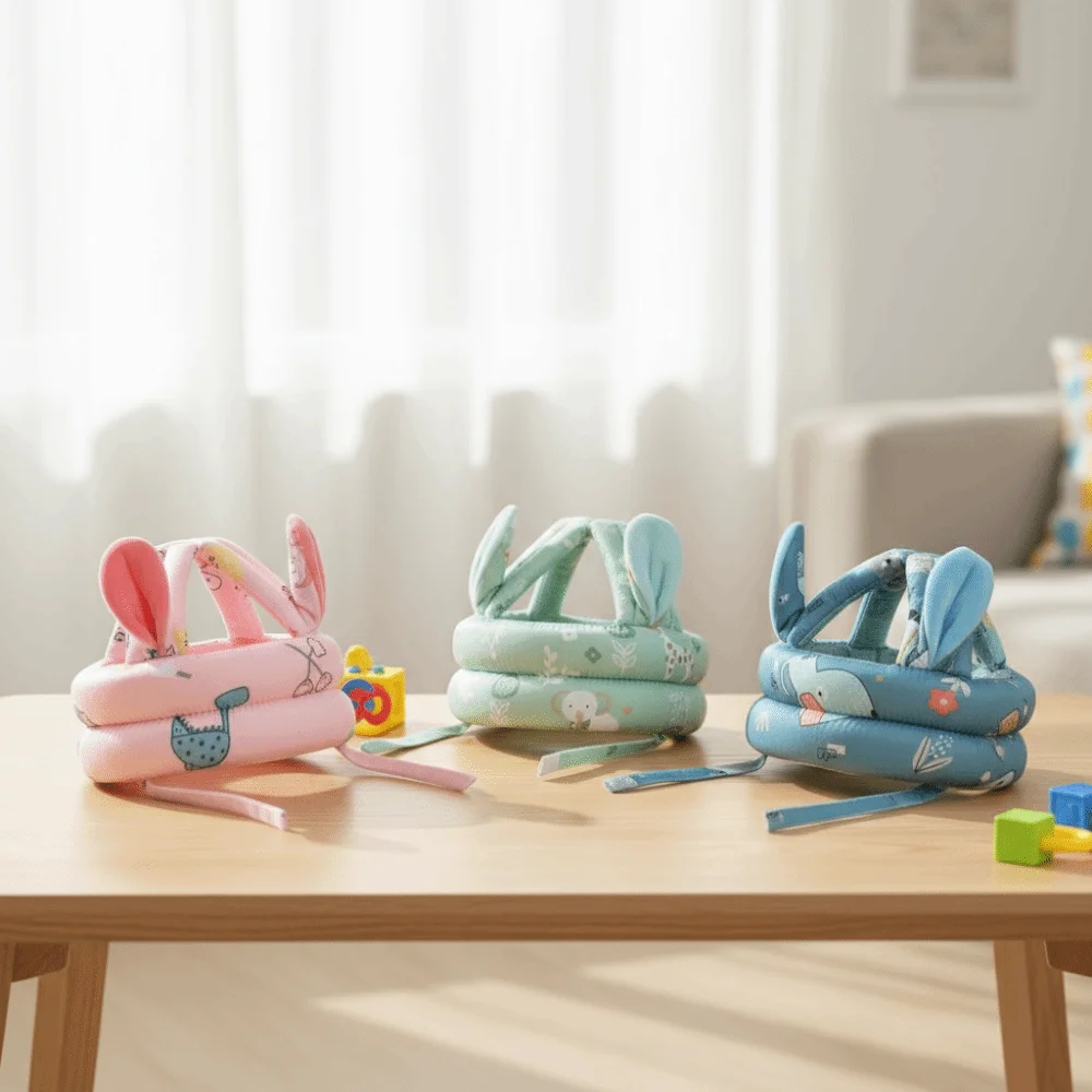 

Регулируемая защитная шапочка для младенцев, дышащая, мягкая, противоударная, с мультяшным рисунком, легкая, безопасная шапочка для малышей