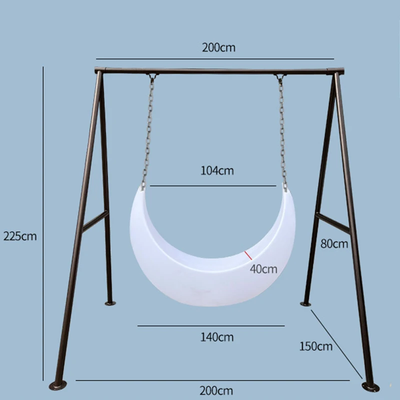 

LED Moon Light Swing 140*10*104cm Outdoor Wedding Photography Props Hanging Luminous Moon Chairs LED Furniture Riq-M140