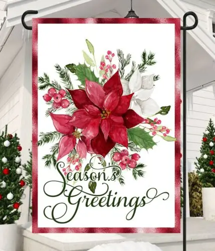 Seasons Greetings Poinsettia  Garden Flag * Double Sided * Top Quality WWL UUN