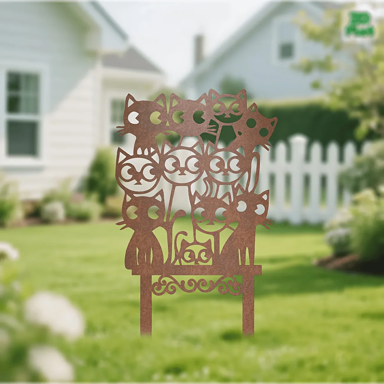 【2D Flat】Rusty Metal Cat Group Ground Insert – Easy Lawn & Patio Decoration – Ideal Gift for Cat Lovers on Any Occasion
